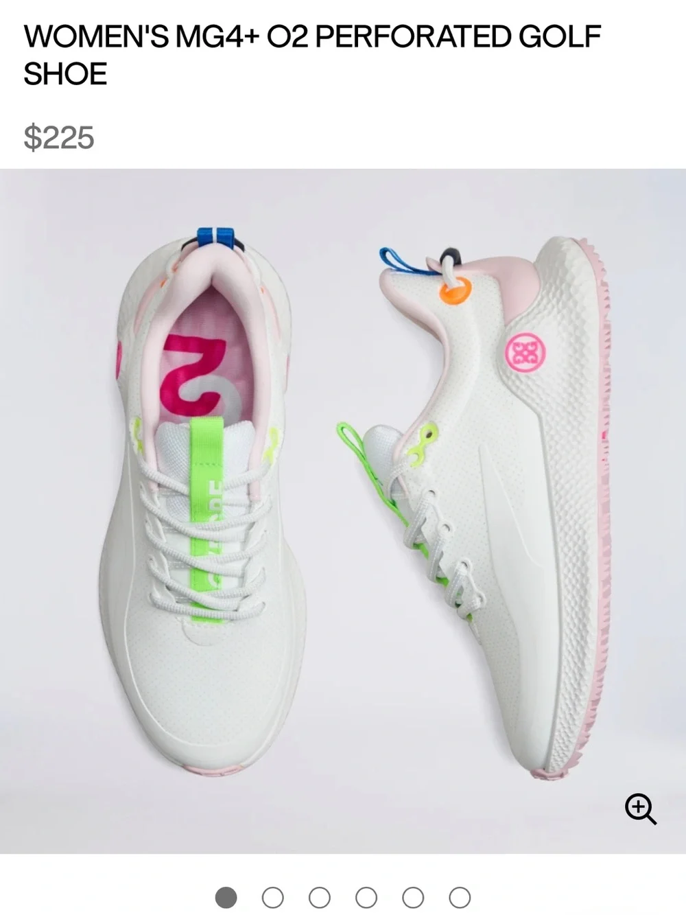 G/FORE Kids White Sneakers with Pink, Neon Green, Blue & Orange Accents